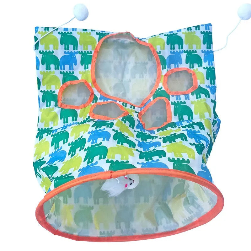 Foldable Cat Play Tunnel with Peek Holes & Hanging Toys