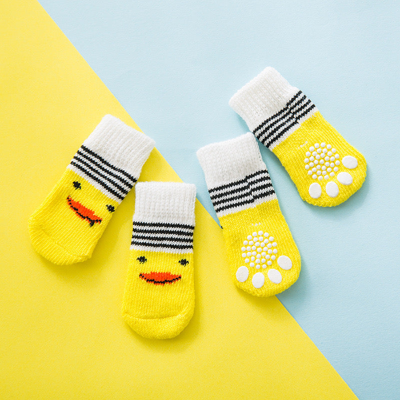 Non-Slip Dog Socks – 4-Piece Set, 8 Styles, 3 Sizes