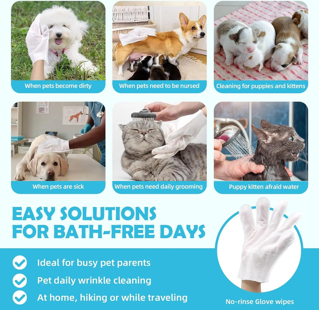 Disposable Pet Cleaning Glove Wipes – 6 Count