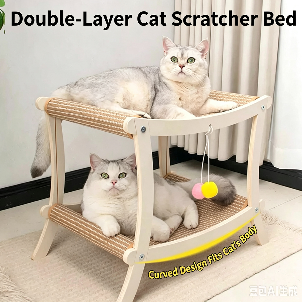 Double-Tier Cat Hammock & Scratcher with Hanging Toys – 2 Styles