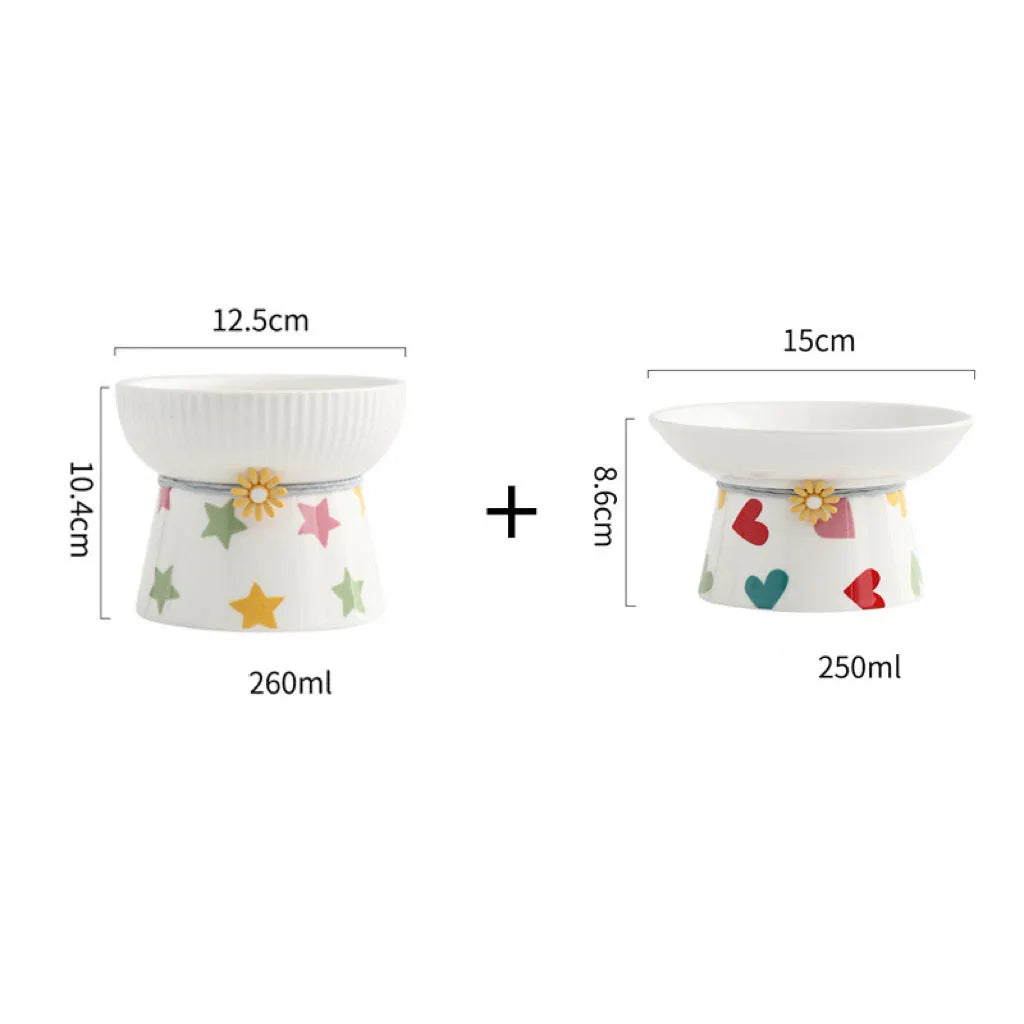 Colorful Polka Dot Raised Ceramic Cat Bowls – 6 Models
