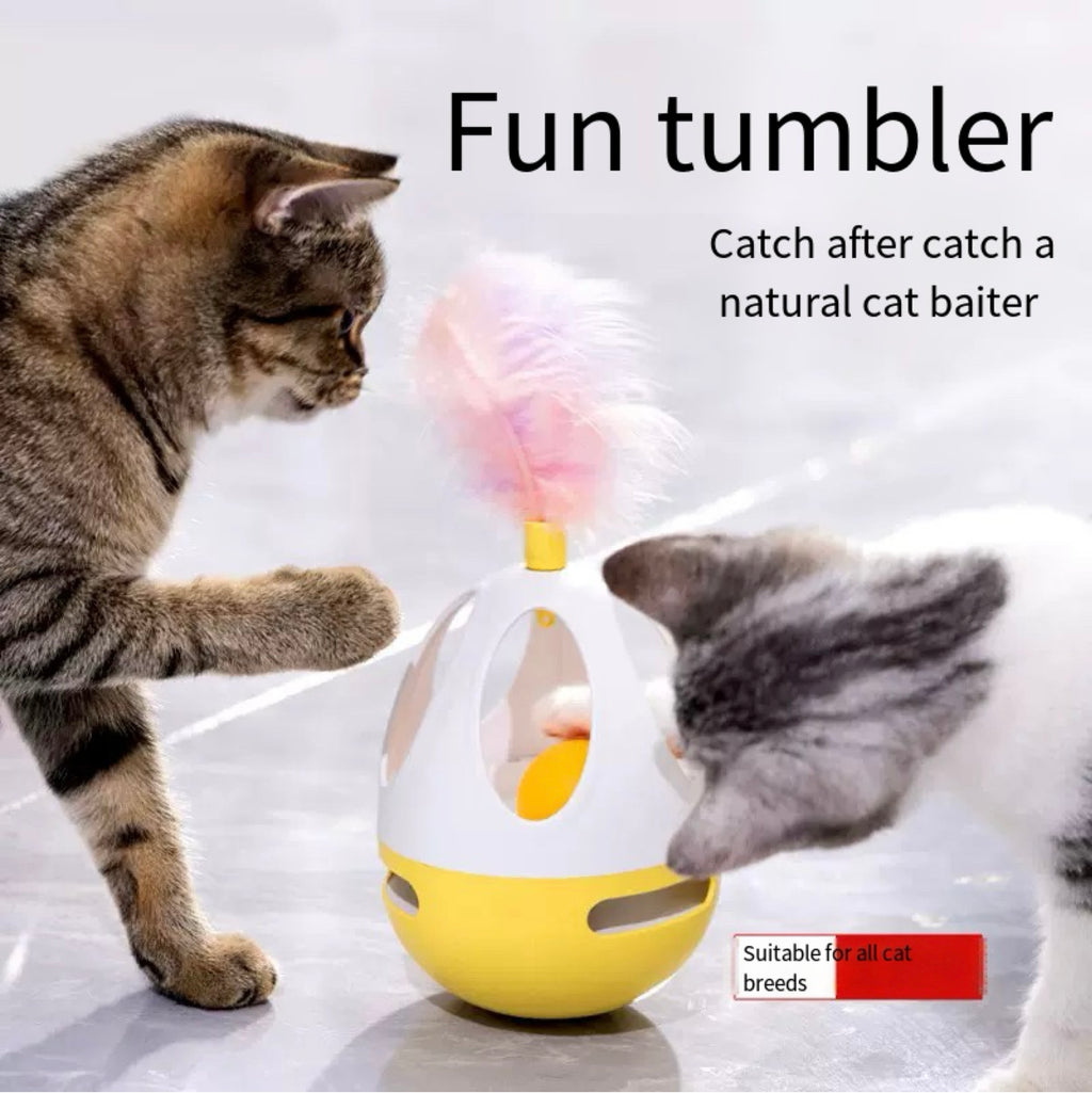 Tumbler Cat Toy with Feather & Rolling Ball – 2 Colors
