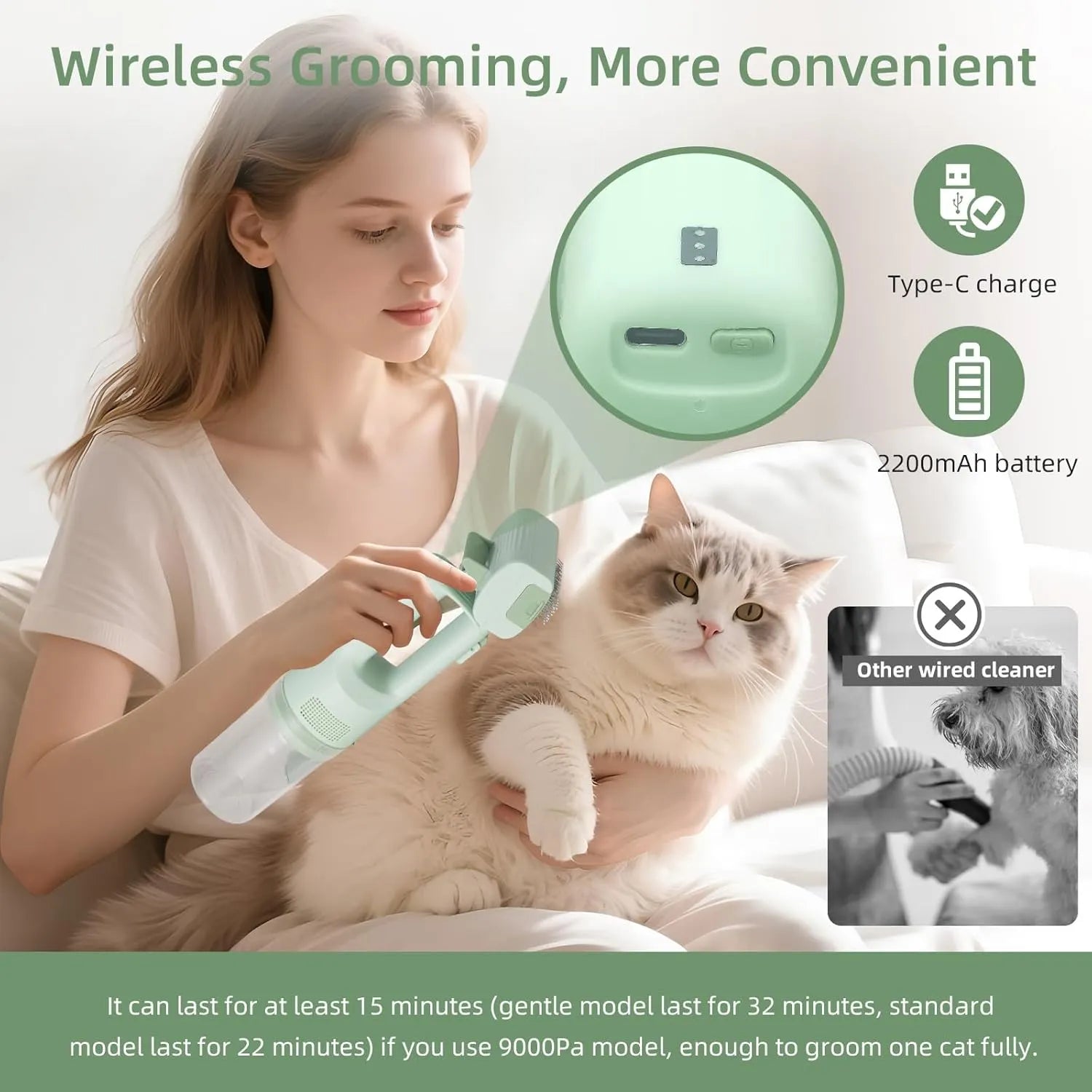 Handheld Pet Grooming Vacuum Brush – Single or 2-Piece Set