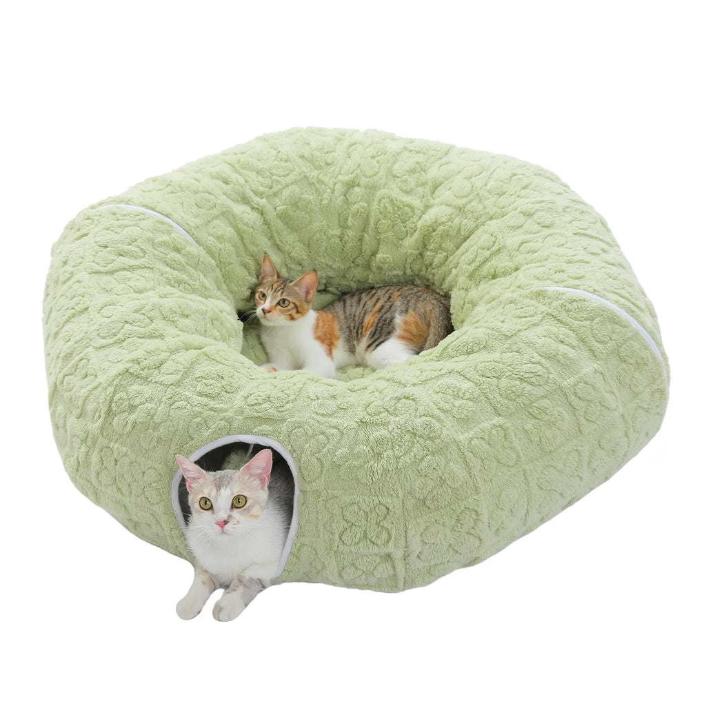 Washable Plush Donut Cat Tunnel Bed – 5 Designs