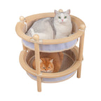 2-Tier Wooden Cat Scratcher Bed with Sisal Mat & Play Ball