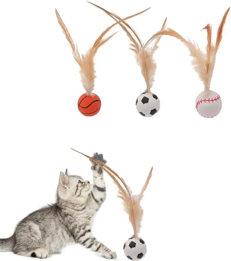 Bouncy Feather Sports Ball Toys for Indoor Cats