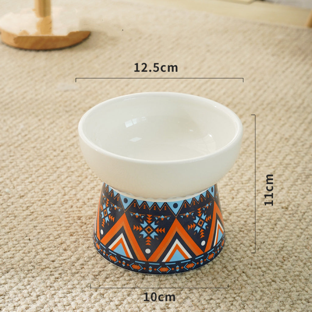 Geometric Pattern Raised Ceramic Cat Bowl – 9 Designs