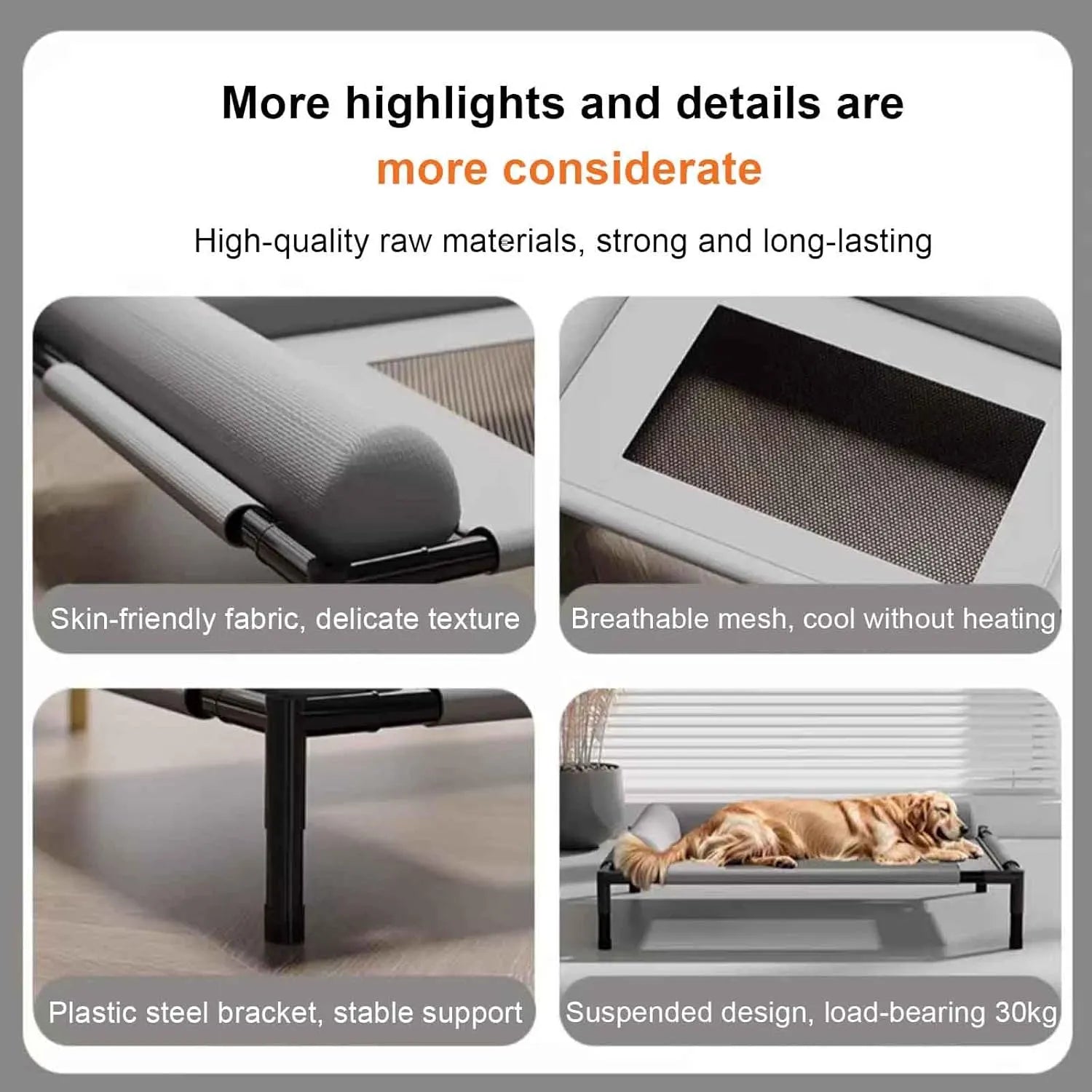 Elevated Mesh Dog Bed with Bolsters – 2 Colors, 2 Sizes