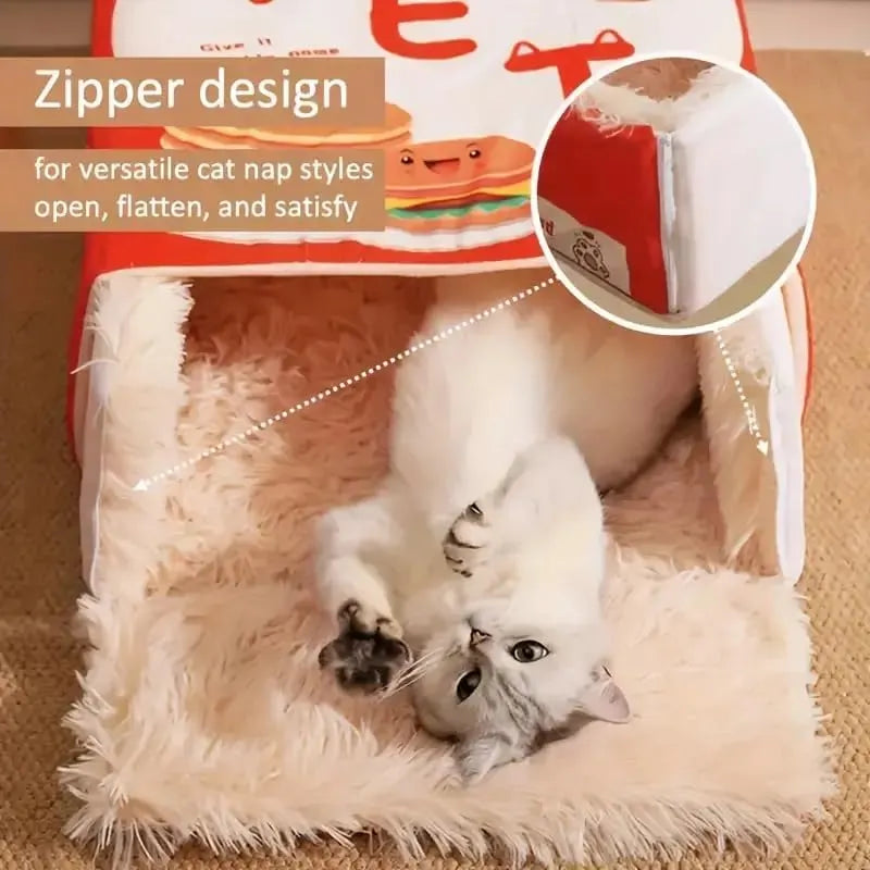 Covered Pet House Bed with Plush Interior – 2 Sizes, 2 Colors