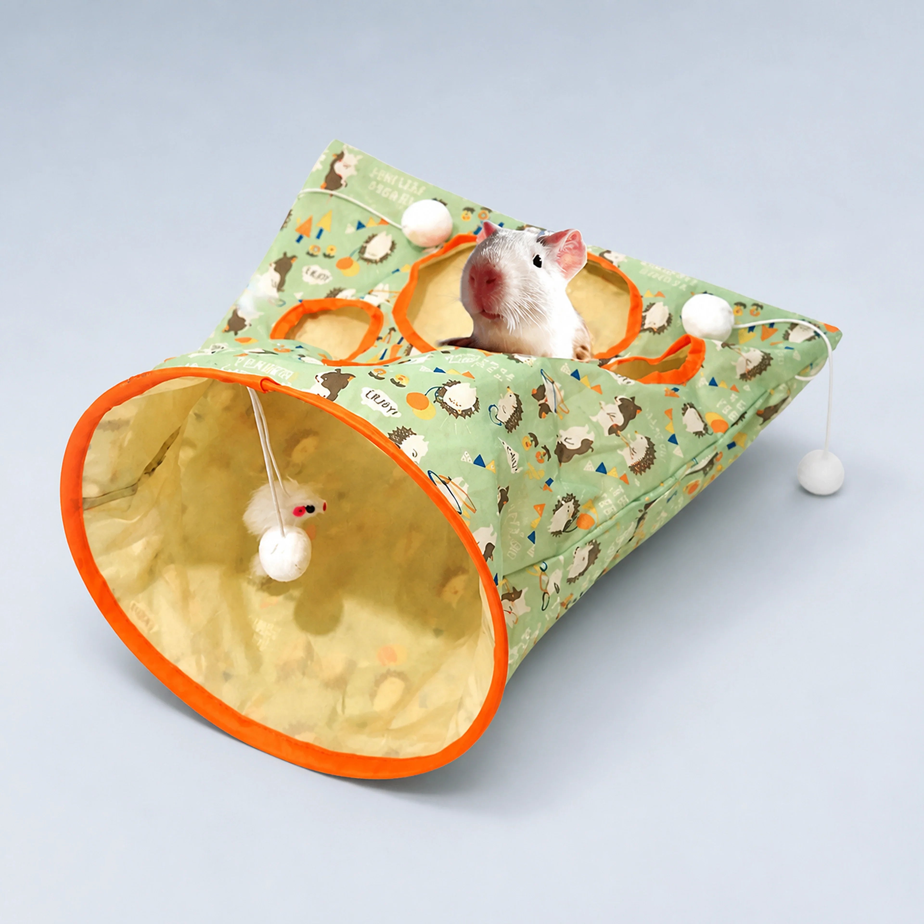Foldable Cat Play Tunnel with Peek Holes & Hanging Toys | ALDERKIN