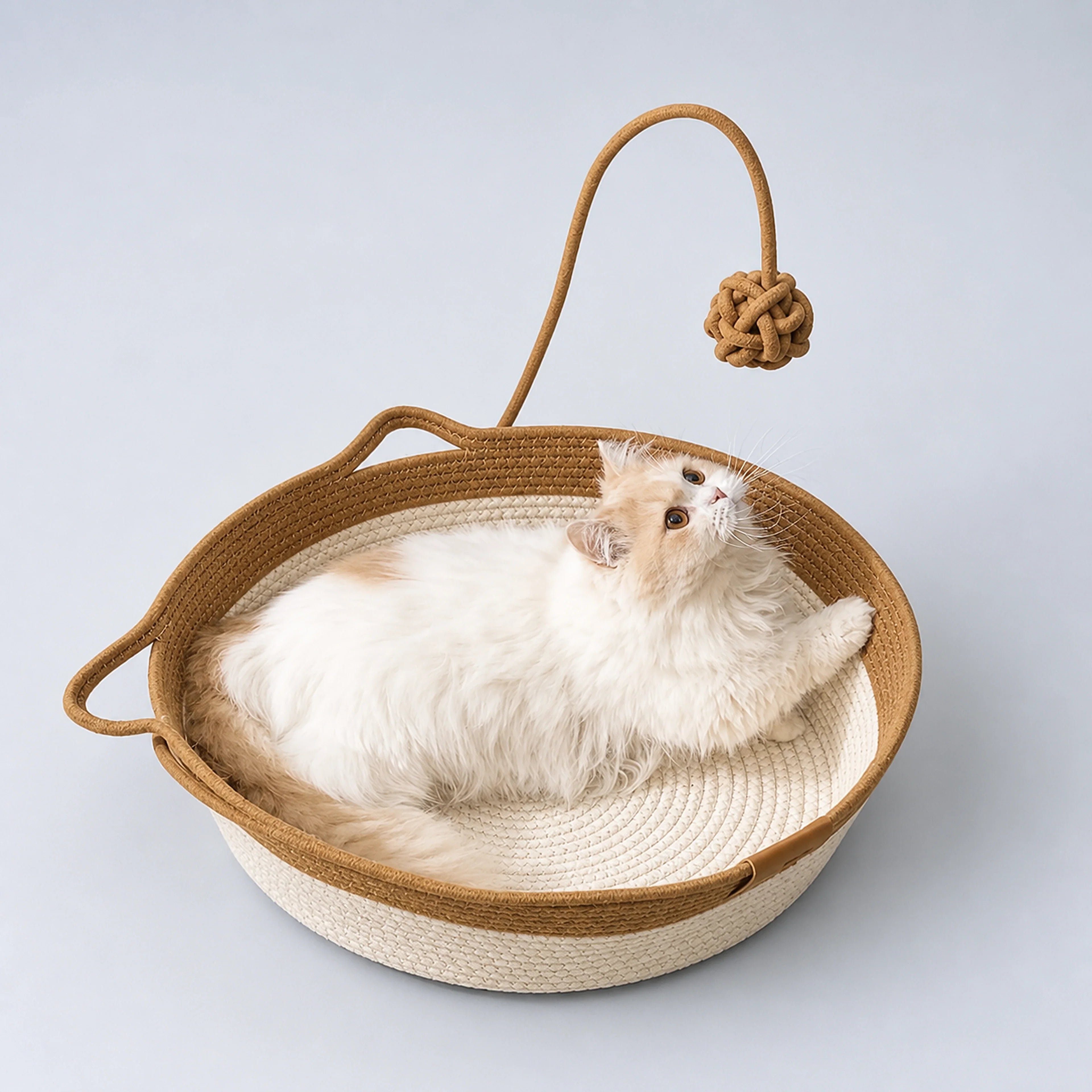 Handwoven Cotton Rope Cat Basket Bed with Teaser – 10 Designs | ALDERKIN