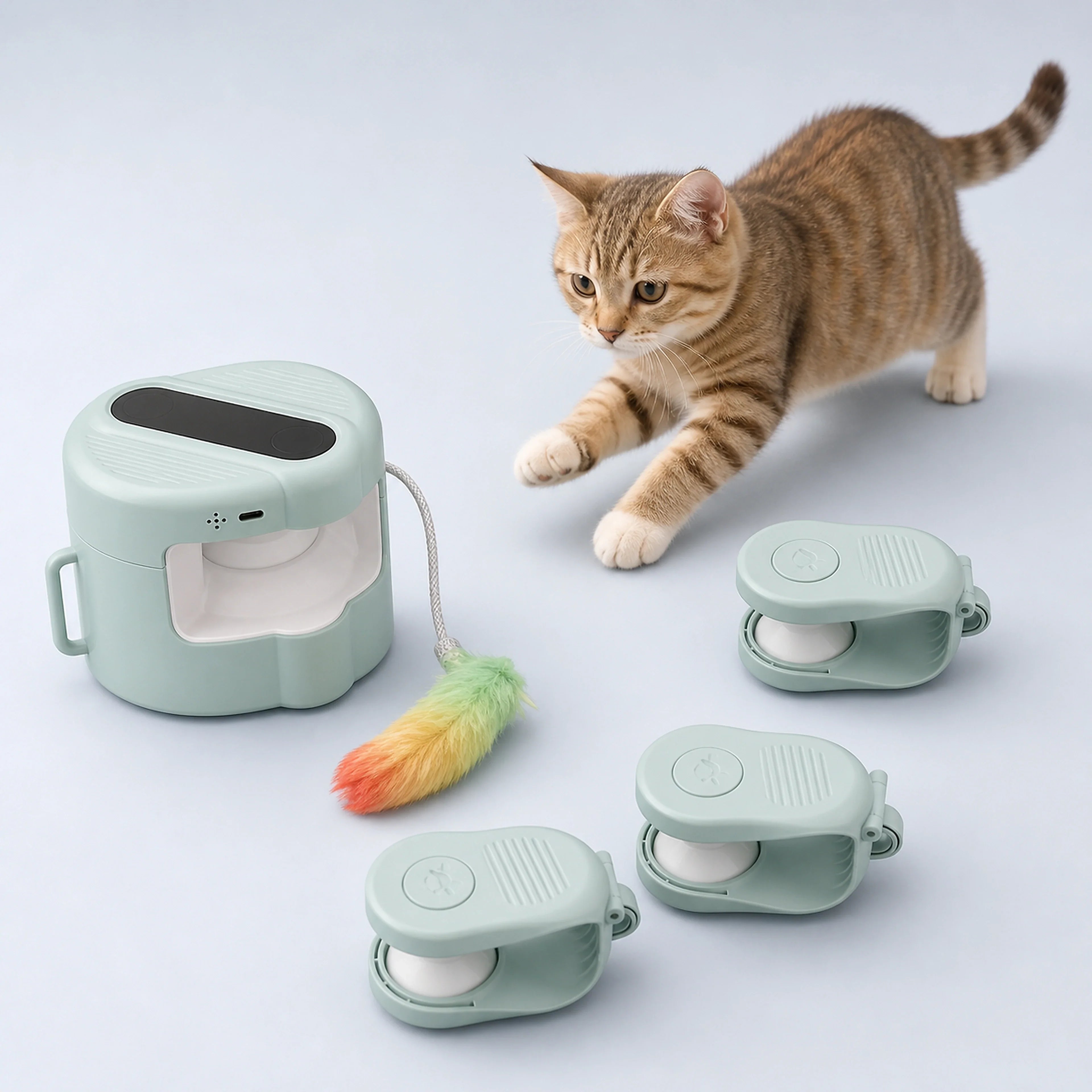 Remote Control Rope-Track Cat Teaser with Feather & Sound | ALDERKIN