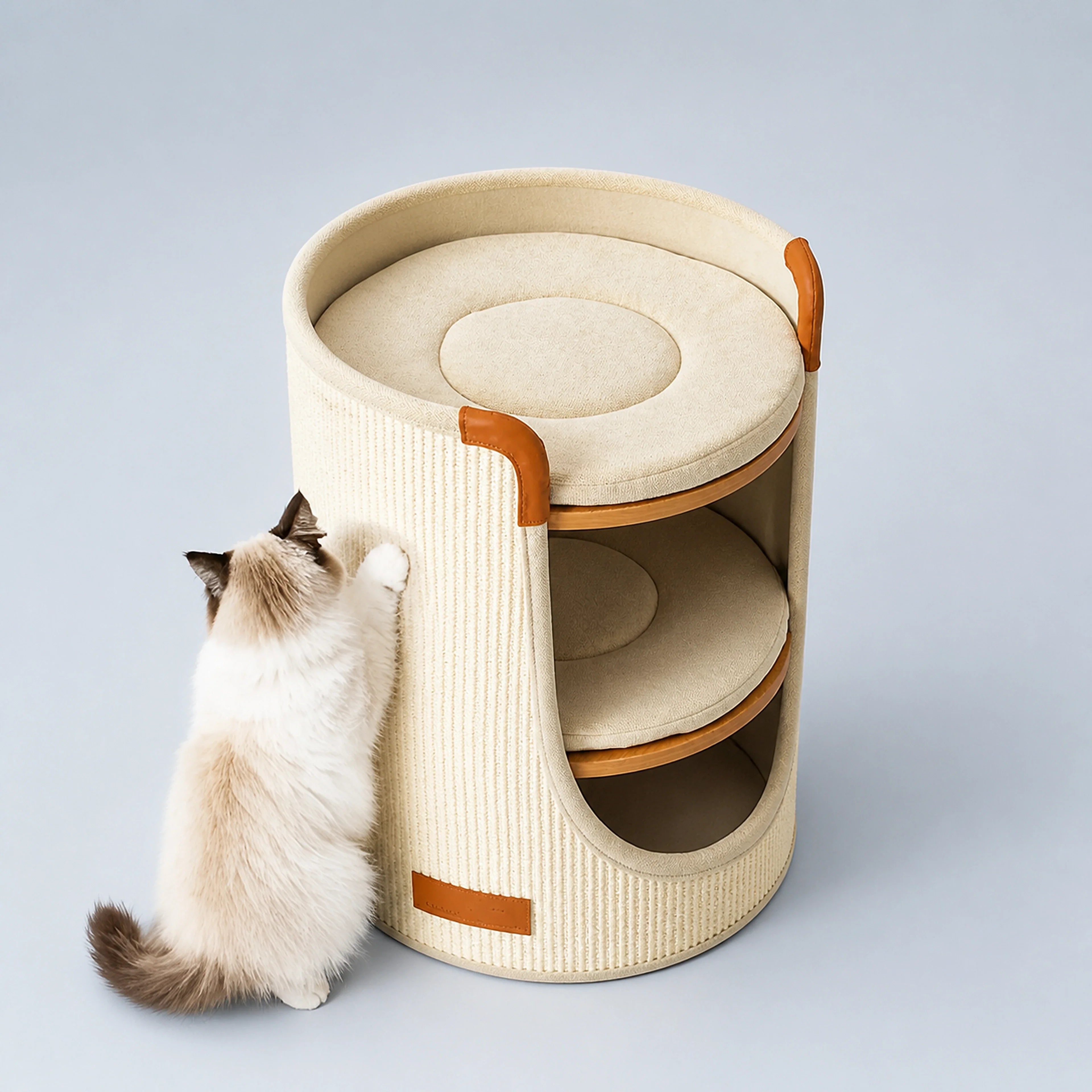 Two-Level Sisal Cat Scratcher Bed with Round Lounges | ALDERKIN