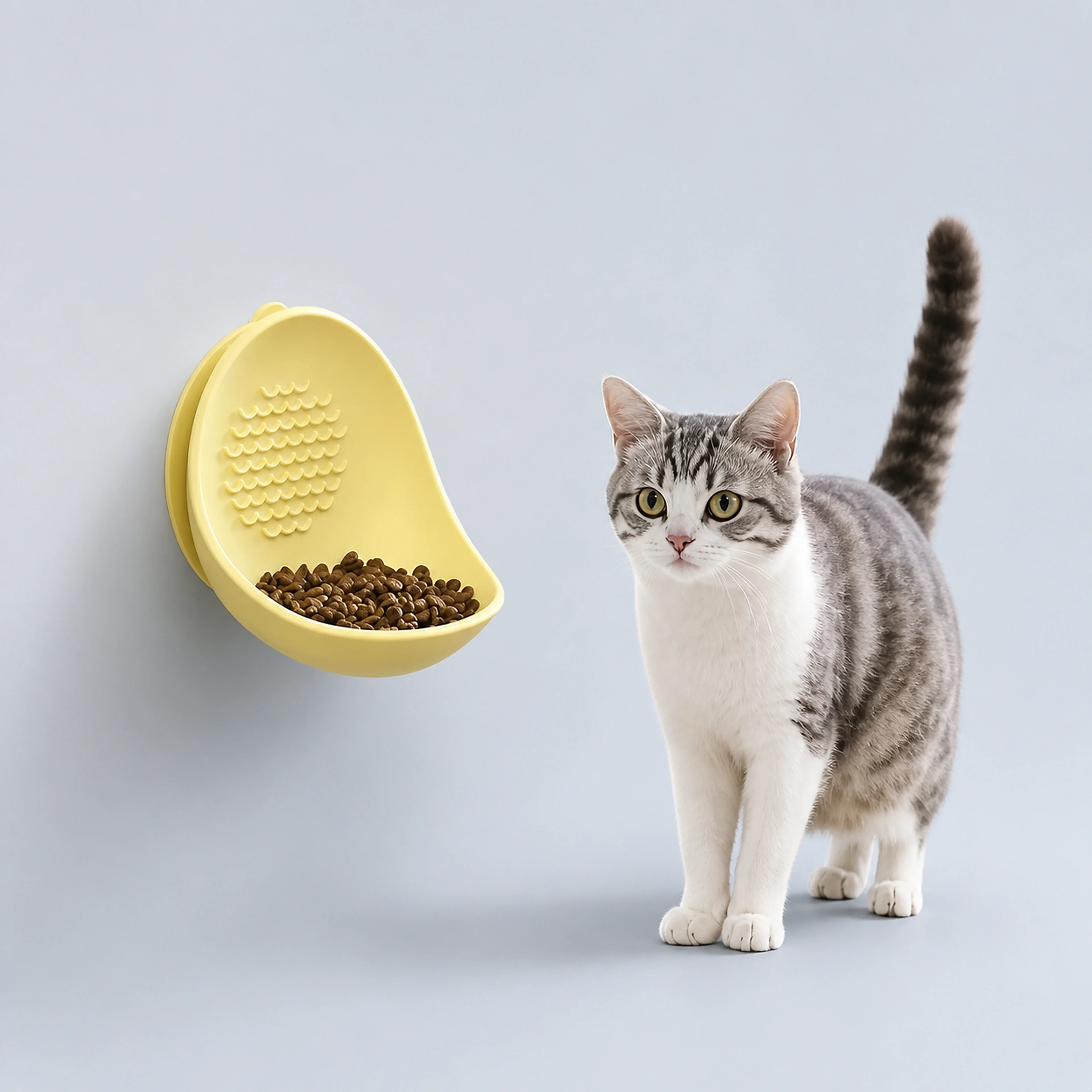 Wall-Mounted Cat Bowl with Textured Licking Panel | ALDERKIN