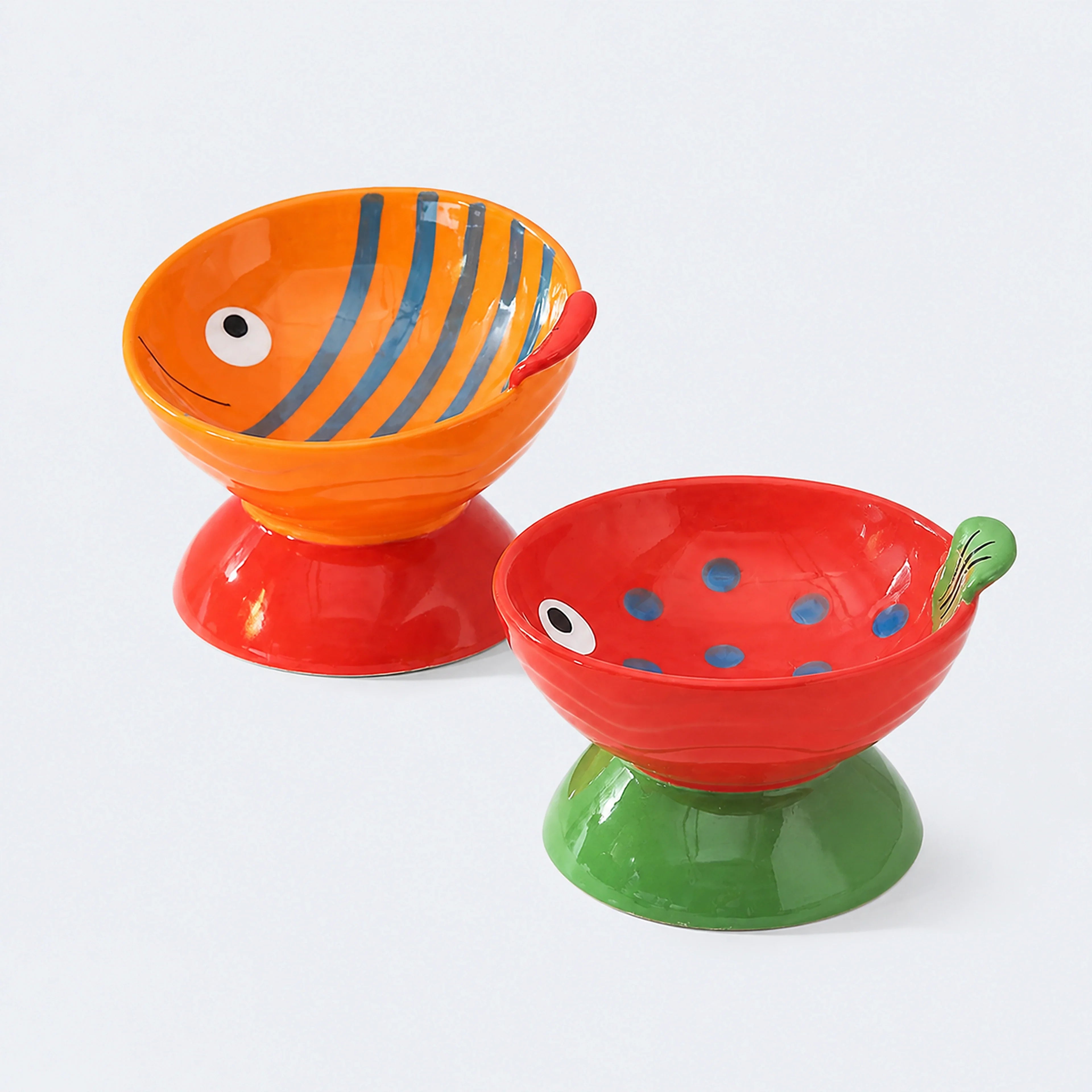 Whimsical Fruit & Fish Ceramic Cat Bowls – 2 Designs | ALDERKIN